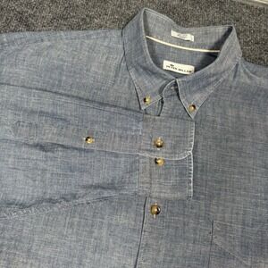 Peter Millar Blue Indigo Chambray Button Down Long Sleeve Cotton Shirt Men's XL